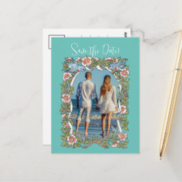 ティール(緑がかった色)Wildflower Bird 縁ど日付写真の保存 ポストカード