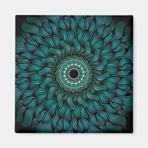 ティール(緑がかった色)Zentangle/Mandala Square Magnet マグネット