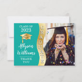 ティール |金ゴールド大学院生Wave Grad Cap写真 サンキューカード (正面)