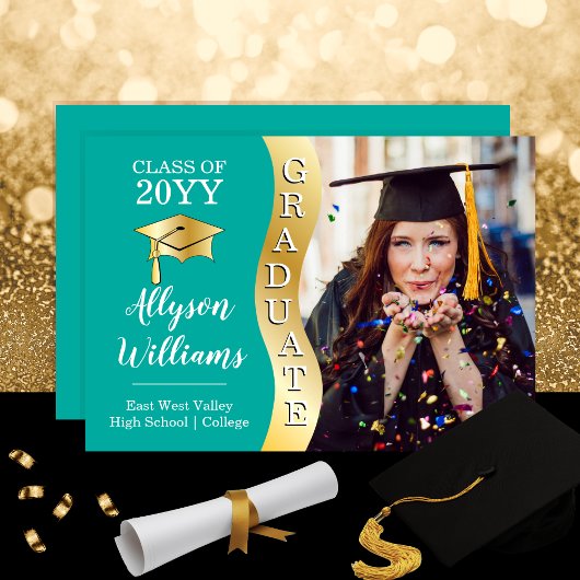 ティール |金ゴールド大学院生Wave Grad Cap写真 案内状