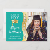 ティール |金ゴールド大学院生Wave Grad Cap写真 案内状 (正面)