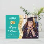 ティール |金ゴールド大学院生Wave Grad Cap写真 案内状 (スタンド正面)