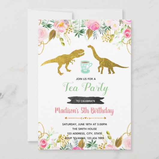 ティーレックスパーティーの女の子の招待状 招待状 (正面)