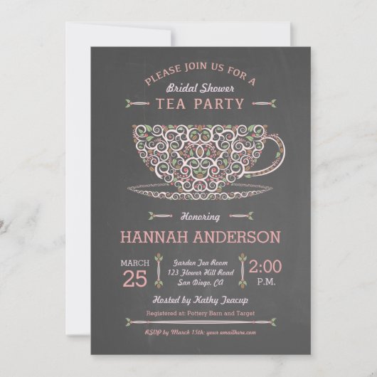 ティーレースのようカップブライダルシャワーティーパーティの招待状I 招待状 (正面)