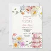 ティーワイルドフラワーピンクブライダルシャワー 招待状 (正面)