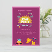 ティーンのピンクプールパーティーお誕生日会 招待状 (スタンド正面)