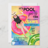 ティーンのプール誕生日招待状 水泳パーティー 招待状 (正面)