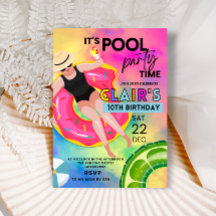 ティーンのプール誕生日招待状 水泳パーティー