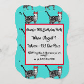 ティーンの女の子のアクア猫の誕生日招待状 招待状 (正面/裏面)