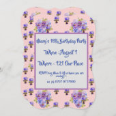 ティーンの女の子のピンクの花の誕生日招待状 招待状 (正面/裏面)