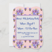 ティーンの女の子のピンクの花の誕生日招待状 招待状 (正面)