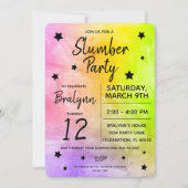ティーンの女の子の誕生日スリーパー・パーティー・ウォーターカラー 招待状 (正面)