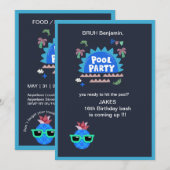 ティーンの誕生日プールパーティー「bruh, let's hit the pool！」 招待状 (正面/裏面)