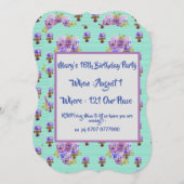 ティーンエイジガールズパープルフローラ誕生日招待状 招待状 (正面/裏面)