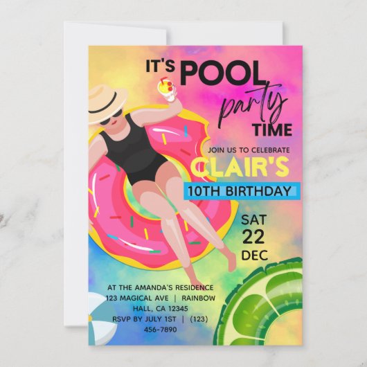 ティーンエイジプール誕生日招待状スイミングパーティー 招待状 (正面)