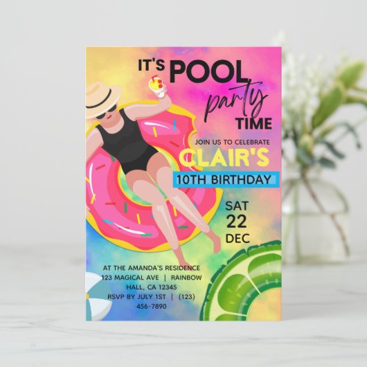 ティーンエイジプール誕生日招待状スイミングパーティー 招待状 (スタンド正面)