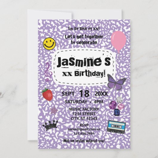 ティーンエージドリーム誕生日招待状ラベンダー 招待状 (正面)