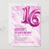 ティーンガールズ ピンク 16歳の誕生日招待状 招待状 (正面)