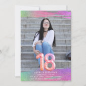 ティーンガール写真 18歳の誕生日パーティー 招待状 (正面)