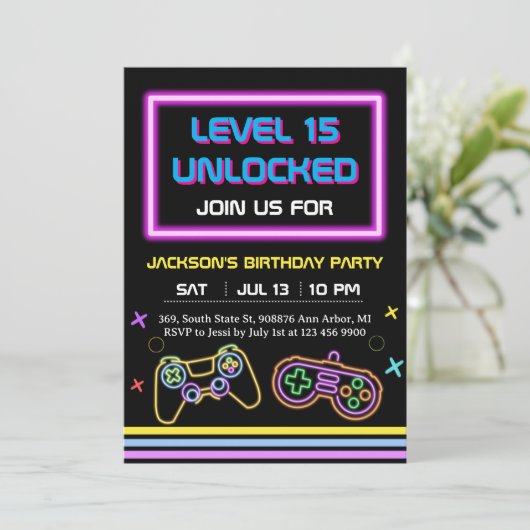 ティーンゲーム ゲーマー少年 ビデオゲームプレーヤー 招待状 (スタンド正面)