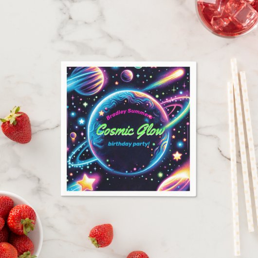 ティーンズコズミックグロー宇宙をテーマにした誕生日パーティー スタンダードカクテルナプキン (インサイチュ)
