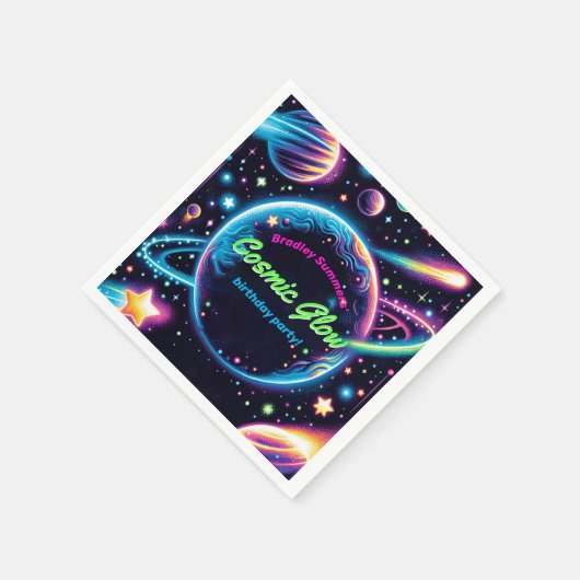 ティーンズコズミックグロー宇宙をテーマにした誕生日パーティー スタンダードカクテルナプキン (角)