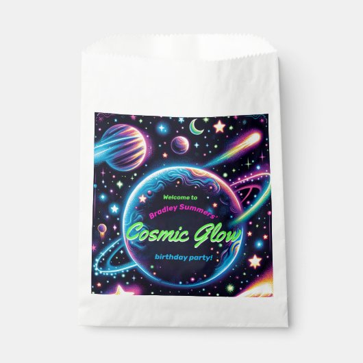 ティーンズコズミックグロー宇宙をテーマにした誕生日パーティー フェイバーバッグ (正面)