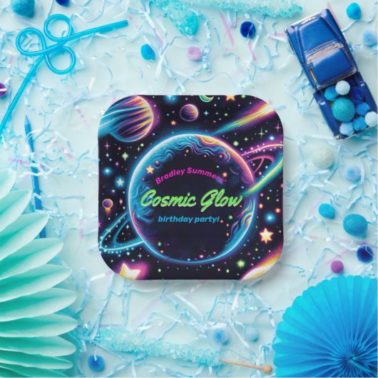 ティーンズコズミックグロー宇宙をテーマにした誕生日パーティー ペーパープレート (パーティー)