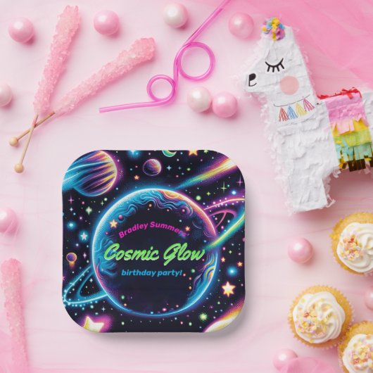 ティーンズコズミックグロー宇宙をテーマにした誕生日パーティー ペーパープレート (パーティー)