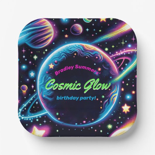 ティーンズコズミックグロー宇宙をテーマにした誕生日パーティー ペーパープレート (正面)