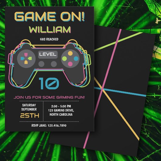 ティーンズ ゲーミング ゲーマー ビデオゲーム プレーヤー ネオン 誕生日 招待状