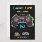 ティーンズ ゲーミング ゲーマー ビデオゲーム プレーヤー ネオン 誕生日 招待状 (正面)