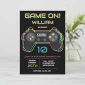 ティーンズ ゲーミング ゲーマー ビデオゲーム プレーヤー ネオン 誕生日 招待状 (スタンド正面)