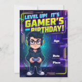 ティーン向けゲーマー誕生日招待状 - ビデオゲームパーティー 招待状 (正面)