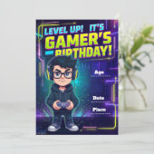 ティーン向けゲーマー誕生日招待状 - ビデオゲームパーティー 招待状 (スタンド正面)