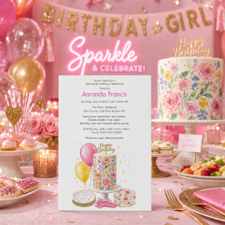 ティーン向け女子の誕生日ケーキパーティー 招待状