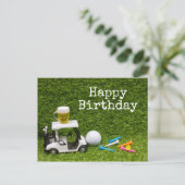 ティー付きボールとビール付きゴルフ誕生日 ポストカード (スタンド正面)