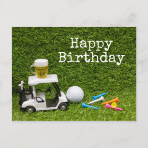 ティー付きボールとビール付きゴルフ誕生日 ポストカード