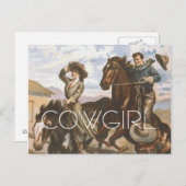ティー女性のカーボーイオールドスクール ポストカード (正面/裏面)