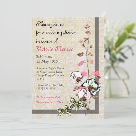 ティー日本の庭園の結婚式またはシャワー- 招待状 (スタンド正面)