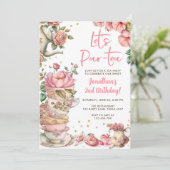 ティー誕生日ガールパーティーパルティーフローラ誕生日 招待状 (スタンド正面)