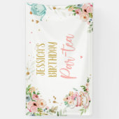 ティー誕生日パートパーティーフローラティーガールバックドロップ 横断幕 (縦)