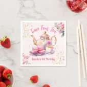 ティー4thバースデーピンクガールティーパーティー スタンダードカクテルナプキン (インサイチュ)