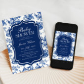 ティー ベイビー シャワー ブルー シノワズリー 招待状