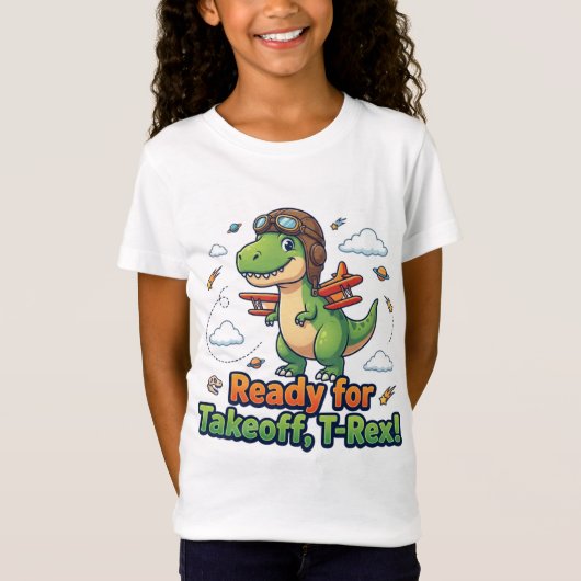 ティー・レックス 離陸準備完了 かわいい恐竜 Tシャツ |  (正面)