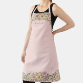 ティー·赤面·ピンク·ガーリーフローラ名モノグラムの時間 エプロン (インサイチュ)