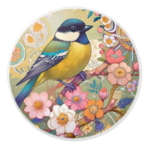 ティ素晴らしト《鳥》アメリカゴガラ鳥カラフルフローラ花 セラミックノブ
