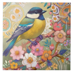 ティ素晴らしト《鳥》アメリカゴガラ鳥カラフルフローラ花 タイル