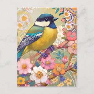 ティ素晴らしト《鳥》アメリカゴガラ鳥カラフルフローラ花 ポストカード