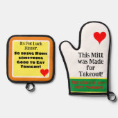 テイクアウト用ミット料理ユーモア 鍋つかみ&鍋敷きセット (正面)